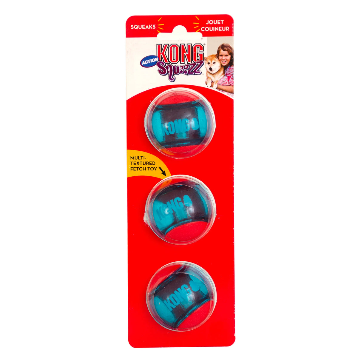 Kong Squeezz Actionball Rød M 3st 6cm Pro-Nutrition Norge AS
